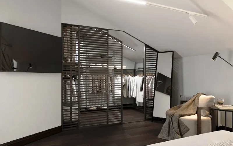 вариант перегородки из реек и деревянные подоконники