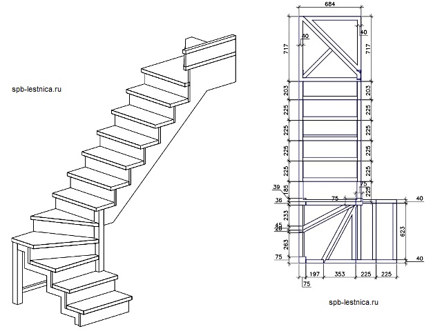 проект металлической лестницы на 90 градусов