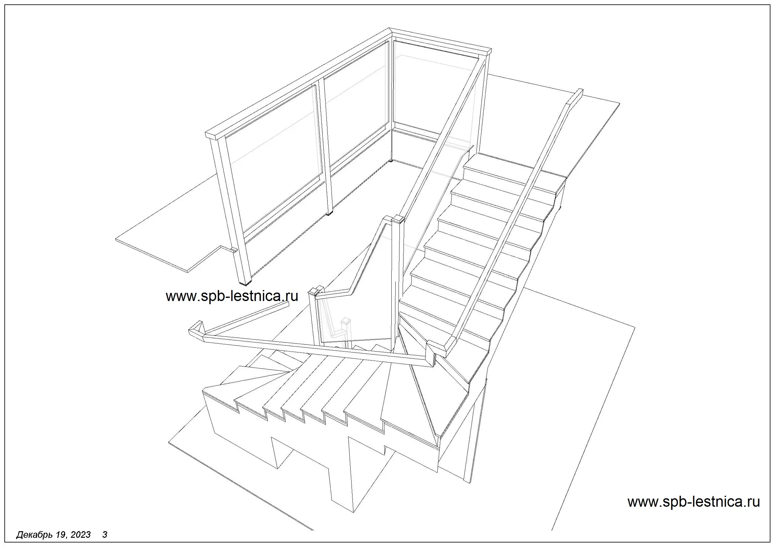 чертежи бетонной лестницы с ограждением из стекла